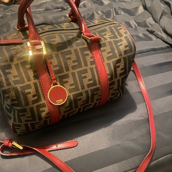 Authentic Fendi zucca pattern 2 way duffle bag red - Picture 1 of 6